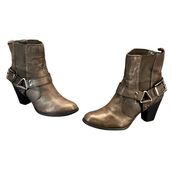 Arturo Chiang Brown Leather Buckle Strap Western Heeled Ankle Boot Women 8M - Picture 5 of 10